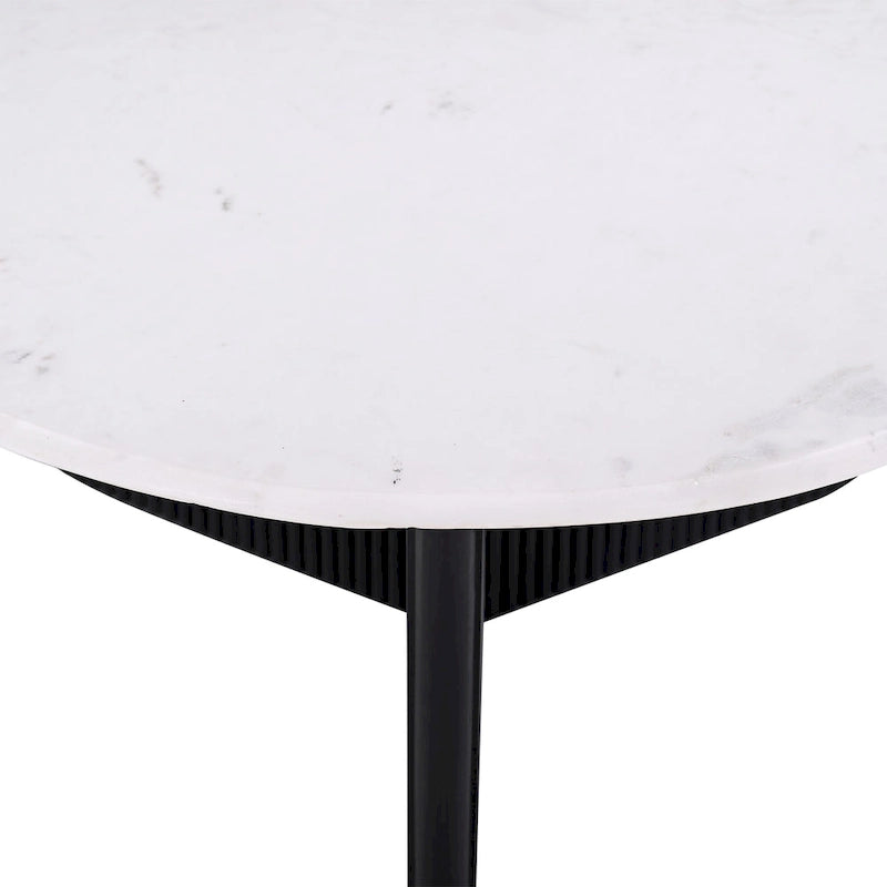 Table basse socle plateau marbre blanc, piètement bois noir, 1 pièce