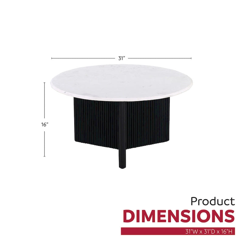 Table basse socle plateau marbre blanc, piètement bois noir, 1 pièce