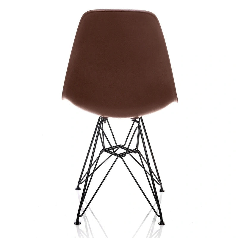Chaise de salle à manger moderne du milieu du siècle en bois marron avec pieds Eiffel en acier noir, 1 place