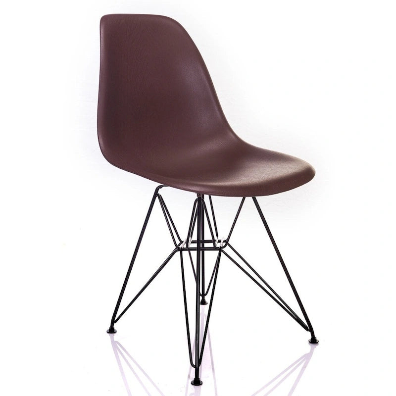 Chaise de salle à manger moderne du milieu du siècle en bois marron avec pieds Eiffel en acier noir, 1 place