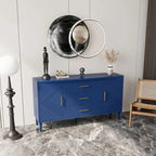 Buffet 2 portes 3 tiroirs bleu marine avec détails sculptés