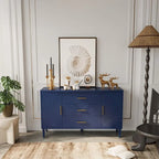 Buffet 2 portes 3 tiroirs bleu marine avec détails sculptés