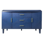 Buffet 2 portes 3 tiroirs bleu marine avec détails sculptés