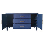 Buffet 2 portes 3 tiroirs bleu marine avec détails sculptés