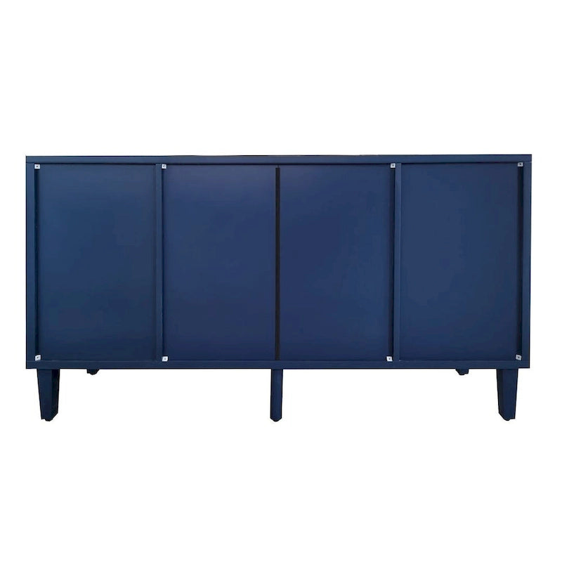 Buffet 2 portes 3 tiroirs bleu marine avec détails sculptés