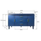 Buffet 2 portes 3 tiroirs bleu marine avec détails sculptés