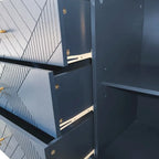 Buffet 2 portes 3 tiroirs bleu marine avec détails sculptés