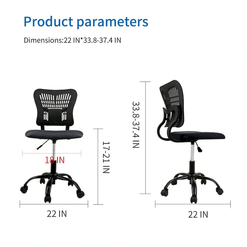 Fauteuil de bureau en maille sans accoudoirs, blanc/noir, hauteur réglable, une place