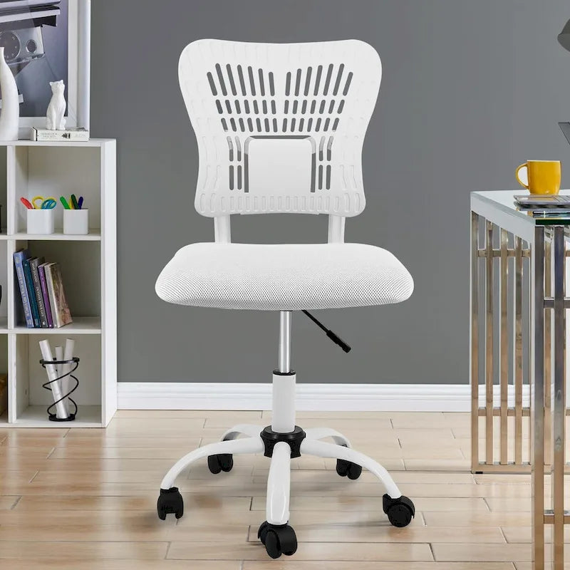 Fauteuil de bureau en maille sans accoudoirs, blanc/noir, hauteur réglable, une place