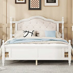 Lit Queen Size, tête de lit et pied de lit rembourrés, blanc/cerisier, pour 2