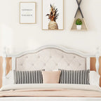Lit Queen Size, tête de lit et pied de lit rembourrés, blanc/cerisier, pour 2