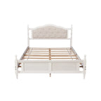 Lit Queen Size, tête de lit et pied de lit rembourrés, blanc/cerisier, pour 2