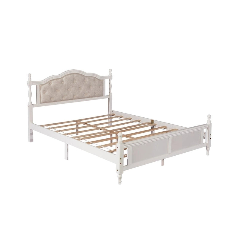 Lit Queen Size, tête de lit et pied de lit rembourrés, blanc/cerisier, pour 2