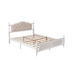 Lit Queen Size, tête de lit et pied de lit rembourrés, blanc/cerisier, pour 2