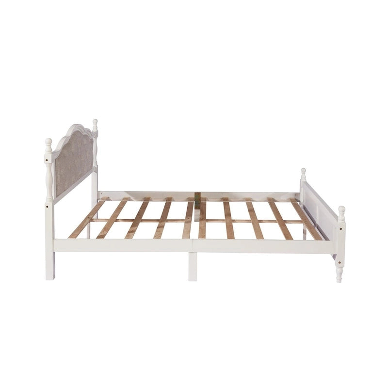 Lit Queen Size, tête de lit et pied de lit rembourrés, blanc/cerisier, pour 2