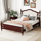 Lit Queen Size, tête de lit et pied de lit rembourrés, blanc/cerisier, pour 2