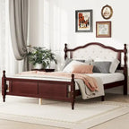 Lit Queen Size, tête de lit et pied de lit rembourrés, blanc/cerisier, pour 2