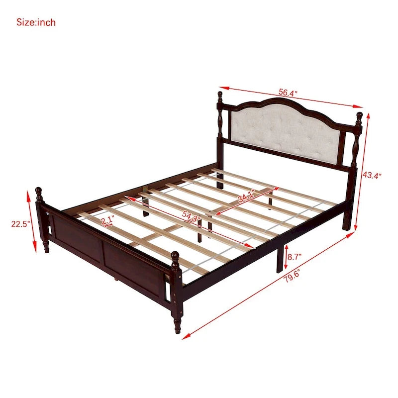 Lit Queen Size, tête de lit et pied de lit rembourrés, blanc/cerisier, pour 2