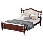 Lit Queen Size, tête de lit et pied de lit rembourrés, blanc/cerisier, pour 2