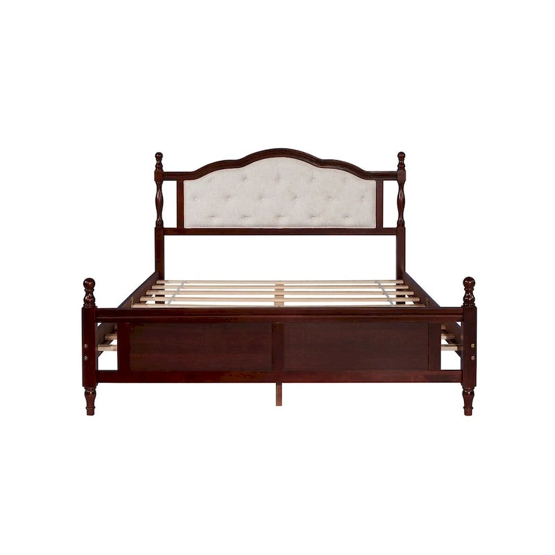 Lit Queen Size, tête de lit et pied de lit rembourrés, blanc/cerisier, pour 2