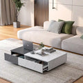 Table basse finition marbre blanc et noir avec 2 étagères de rangement