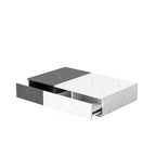 Table basse finition marbre blanc et noir avec 2 étagères de rangement