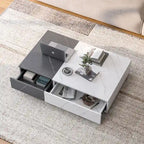 Table basse finition marbre blanc et noir avec 2 étagères de rangement