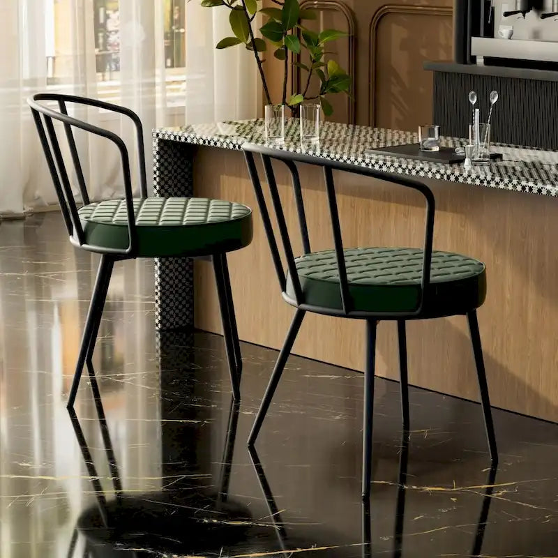 Chaise de salle à manger en cuir vert/marron/beige/noir/gris avec pieds en métal — Lot de 2