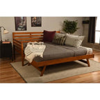Lit de repos en bois massif marron/noyer/blanc avec lit gigogne relevable, pour 1 à 2 personnes